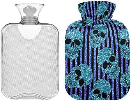 Garrafas de água quente com capa Golden Skull Hot Water Bag para alívio da dor, crianças adultos, garrafas de aquecimento de 2 litros