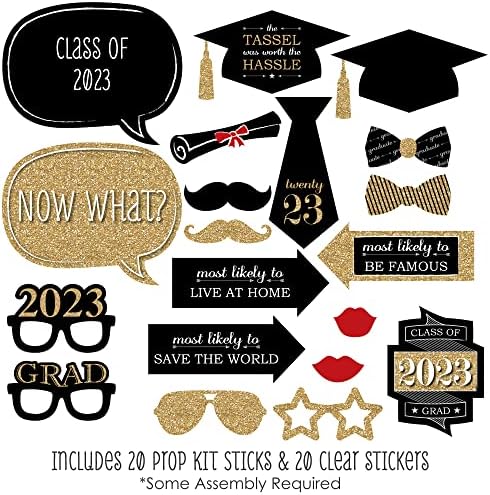 Big Dot of Happiness Graduation Party - Gold - 2023 Grad Photo Booth Props Kit - 20 contagem