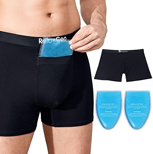 Roupa íntima do RelaxCoo Vasectomy com 2 pacotes de gelo personalizados e cuecas boxer confortáveis ​​para suporte testicular e alívio da dor -xl preto