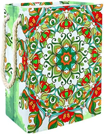 Mapolo Lavanderia cesto verde Trippy Mandala floral dobrável cesta de armazenamento de lavanderia com alças suportes