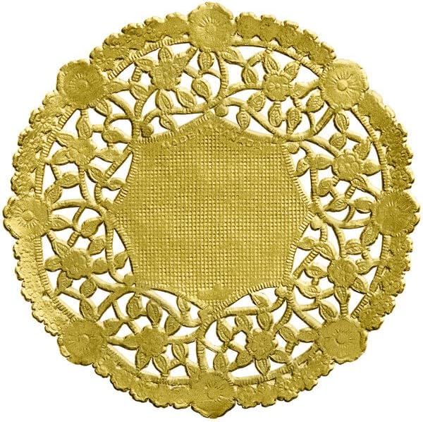 As celebrações do padeiro folhas de ouro de 4 polegadas de papel redondo tabela de renda - Ótimo para servir pequenas guloseimas ou rolar em torno de talheres