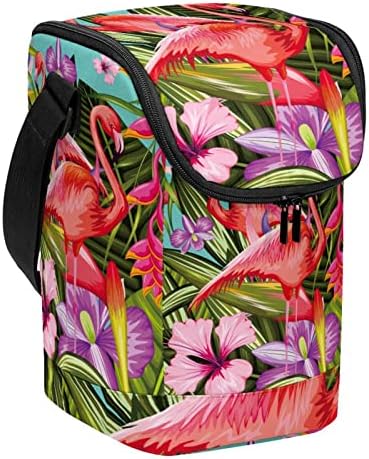 Lunhana de Guerrotkr para mulheres, lancheira para homens, lancheira pequena, flores de flamingo tropical deixa padrão colorido