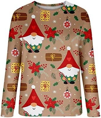 Camisetas de manga longa feia de Natal para mulheres, camiseta gnome engraçada com padrão de cogumelo, elfo fofo, impressão