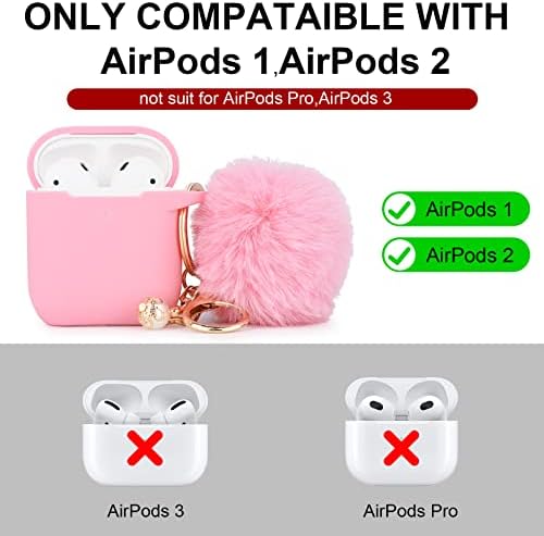 Caso rosa para mulheres Caso fofo projetado para aeropods Cobrir POM POM, Caso de Chave de Proteção de Silicone Compatível com AirPods