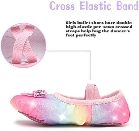 Tênis de balé garotas brilho de solteiro dividido chinelos de dança infantil sapatos de prática de prática de planos leves com cadarços elásticos para ginástica de performance yoga