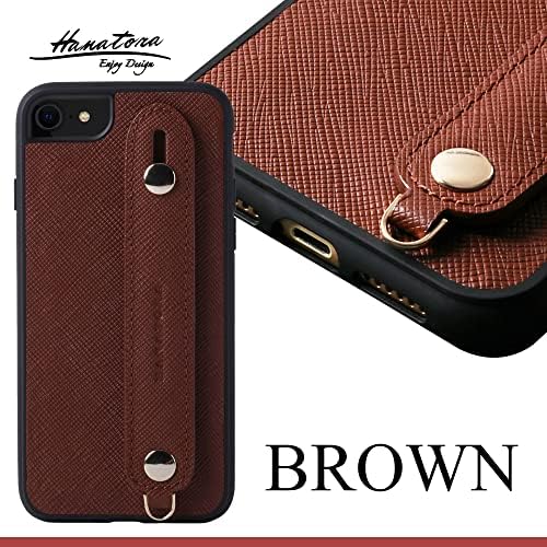 Hanora] IPhone 12 Pro Max Case, Leather Saffiano, pulseira de pulso, feita à mão, cobertura para o iPhone 12 Pro Max Brown