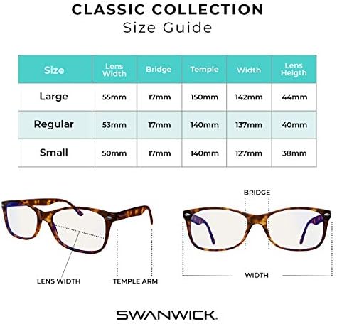 Swanwick Classic Day Swannies - copos de bloqueio de luz azul premium, lente clara, luz azul bloco de jogos para jogos,
