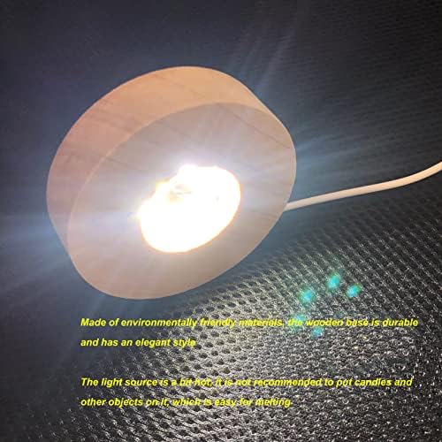 Base de exibição de luz LED de madeira, luminária de madeira redonda LED LED TABELA DE TABELA DE RETANGLEAGEM LUZ COM LUGTER DE CAVO USB LUNDAS ART