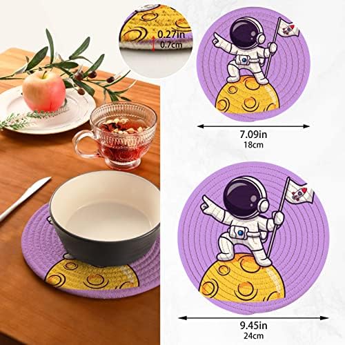 UMIRIKO Funny Astronaut Moon Pot Tothers Trivets Conjunto 2 PCs, Potholders para decoração da cozinha, Trese de linha de algodão puro para pratos/vasos quentes 20244121
