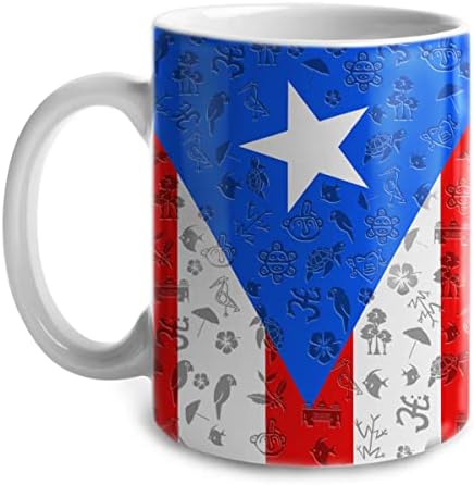 Lotacy Porto Rico com bandeira e símbolos caneca de cerâmica, 11 onças, lembranças de Porto Rico e presentes, ideia de presente para homens e mulheres porto -riquenhos, nascidos e criados em presentes de Porto Rico, branco