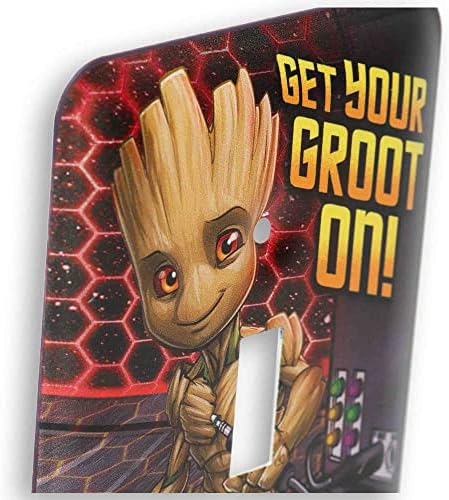 Marcas de estrada aberta Marvel Groot Metal Light Switch Plate - Decoração da placa de interruptor Groot para quarto ou caverna de homem - Faça o seu Groot!