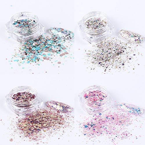 Volodia 8 caixas / conjunto de unhas holográficas GLITTE MERMAID FLAKES