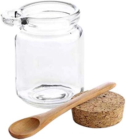 1pc 250ml/8,45 oz de frascos de armazenamento de alimentos de vidro vazios com cortiça e colher de madeira Glass Spice Jars Tampa hermética e uma tampa de tampa à prova de vazamento Jar