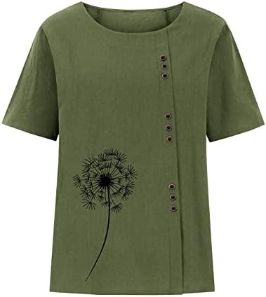 Camisa de linho de algodão feminino dente de leão de túnica de túnica de denominúsculo colméias de manga curta de manga curta