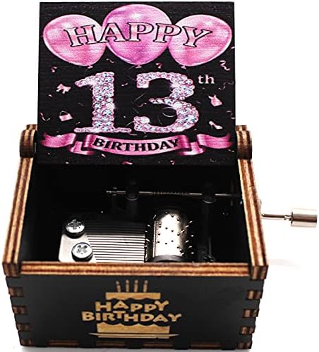 UkeBobo Wooden Music Box- Feliz Aniversário Caixa de Música, Presentes para 13º aniversário, 13 anos de festa de aniversário Decorações-