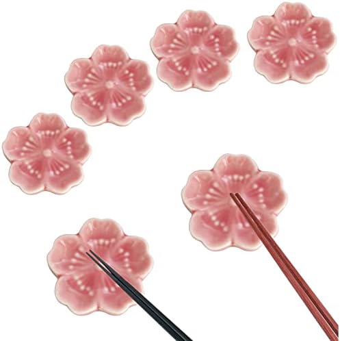 Sakura pauzinho descanso yyangz 6pcs estilo japonês rosa rosa Sakura Flor de pauzinho Rack, suporte de faca de garfo, suporte