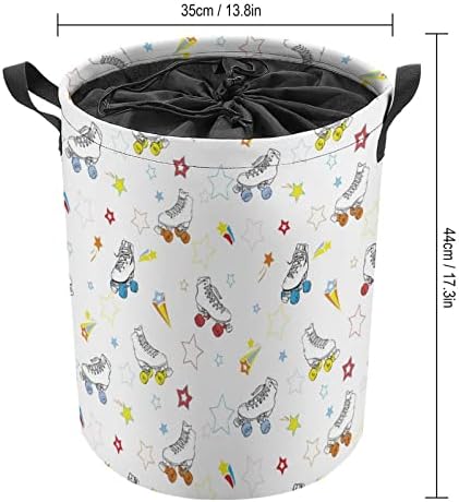 Patins redondo para lavanderia cesto de armazenamento à prova d'água com tampa e alça de cordão