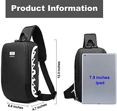 Ozuko Sling Bag Anti-roubo ombro Crossbody Backpack de bolsa de peito à prova d'água com porta de carregamento USB