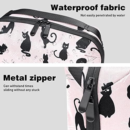 Carteira de bolsa de bolsa de viagem de caixa de transmissão de caixa de transportar Acessório de bolso USB Organizador de bolso, desenho animado de animal preto de gato preto