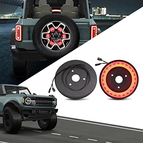 Xomzema Luz de freio do pneu sobressalente, luz do anel da roda do freio Stop Red Lights Acessórios para Ford Bronco Offroad 2/4 Porta 2021 2022 2023, Plug and Play