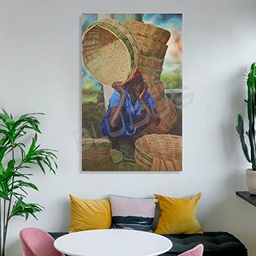 Arte da parede haitiana Esdras Florestal vendedora de cesta de artigos de pintura de arte de pintura de canvas de pintura de pintura e impressões de impressão de arte de parede para decoração de quarto da sala 12x18 polegadas