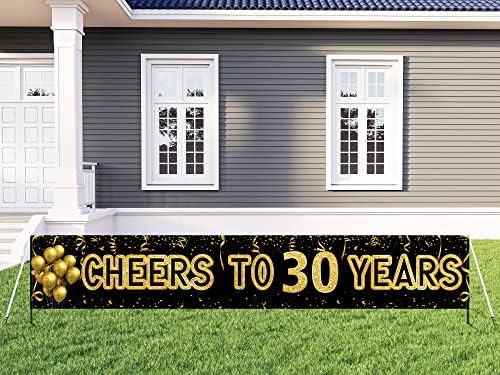 Banner de 30º aniversário Black Gold - Stakes incluídos - Cheers a 30 anos Banner, Banner de 30 anos, Feliz 30º