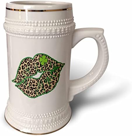 3drose glam St Patricks Dia do Dia do Leopardo e quatro Folhas Clover. - 22 onças de caneca