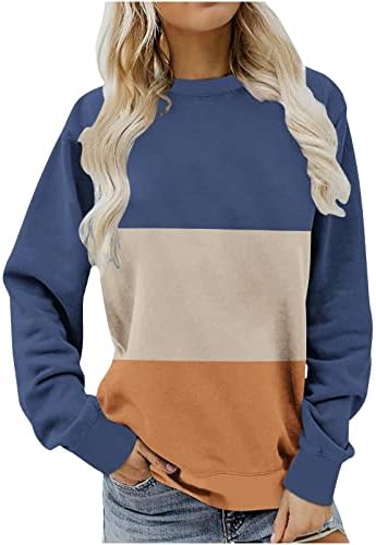 Modas de moletons listradas da moda feminina suéteres grandes para o pulôver colorido feminino Tops Crewneck Camisetas de manga longa