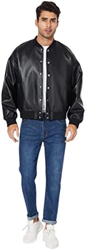 Jaquetas de couro Fahsyee para homens, jaqueta de bombardeiro falsa dos homens de moto de lapela de lapela de lapela assimétrica Slim Fit Biker