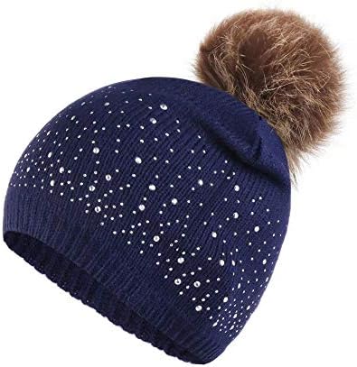 Chapéu de inverno hiarball para crianças tricô de lã Bola de pêlo Mantenha um boné quente de strass Capuz fofo chapéus confortáveis ​​para bebês