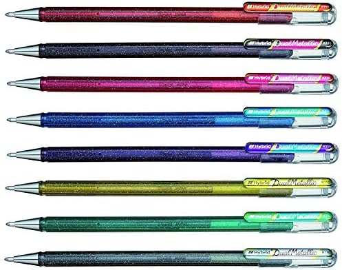 PENTEL HYBRID DULO METALIC LIQUEL GEL Roller Pen YK110/8 -M - Pacote de 8 canetas em 16 cores metálicas cintilantes