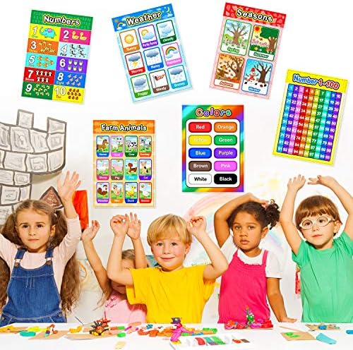 Pôster educacional para crianças em idade pré -escolar para criança e criança com ponto de cola para a sala de aula do jardim de infância em casa do berçário - ensino números de cores do alfabetismo Dias e mais 16 x 11 polegadas