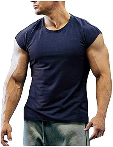 Tanque de verão masculino tampas casuais t-shirt de camiseta redonda de pescoço com mangas de mangas de roupa respirável