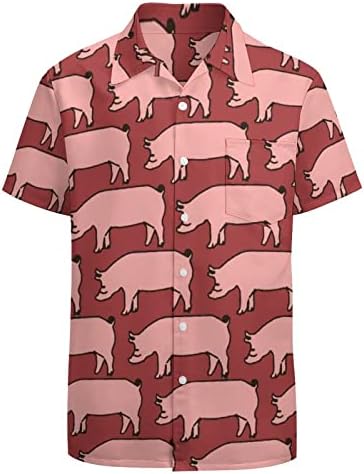 Camisa havaiana de porco rosa botão de bolso de manga curta Slim-Fit Down Top Funny