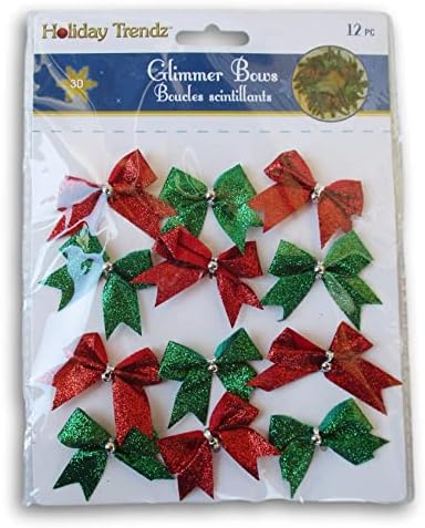 Mini laços de Natal de gravata - glitter vermelho e verde - 12 contagem