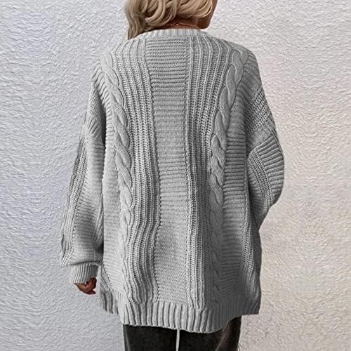 Blusa de suéter de manga comprida FARRARN, feminino malha casual front linear solto de suéter solto Cardigan Manga Longa Casa