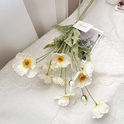 Kamang Flor de seda branca de papoula artificial para decoração de casa de primavera e casamento. Touch verdadeiro Flor falsa branca. Buquê Floral Decoração de Flores Brancas Centrões Centrais