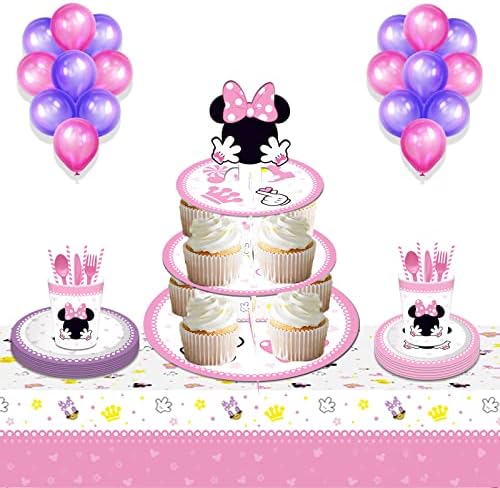ZXVSKR 3 camadas Minnie Mouse Cupcake Stand For Girls meninos garotos do chá de bebê de chá de casamento de festas