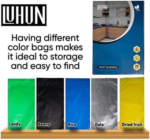 Luhun 25pcs multicoloria de 5 galões Mylar Sacos com absorvedores de oxigênio de 2500cc para armazenamento de alimentos,