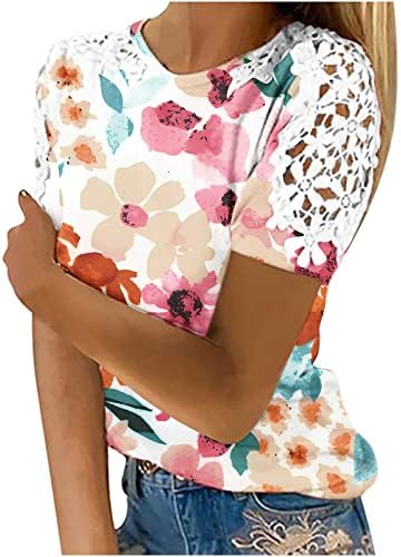 Tops fofos para mulheres casuais blusas soltas camisas de manga curta crochê fofas elegantes camisetas florais 2023 Tees da moda
