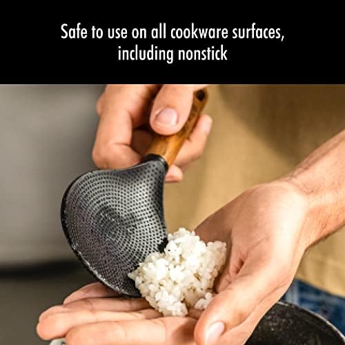 Colher de arroz staub, perfeita para manter o arroz macio durante a coleta e servir, silicone preto fosco e sem bpa, alças