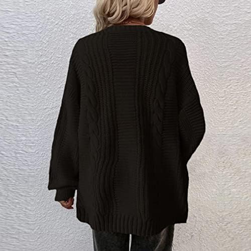 Blusa de suéter de manga comprida FARRARN, feminino malha casual front linear solto de suéter solto Cardigan Manga Longa