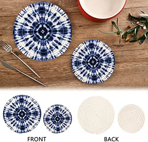 Alaza azul marinho manda manda tie de corante titulares trivets conjunto 2 pcs, panelas para cozinhas, montanhas -russas de