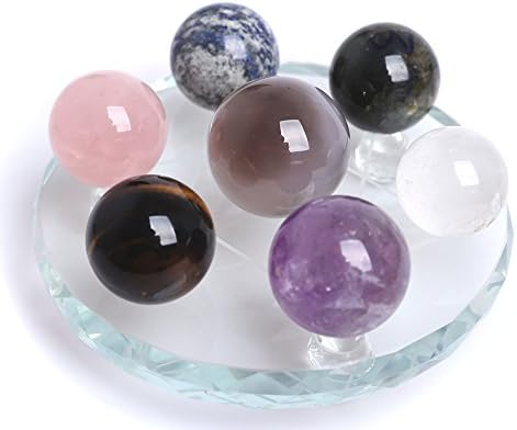 Hongjintian Natural 40mm 7pcs Multi Natural Chakra Crystal & Gemstone Sphere Ball com suporte livre livre