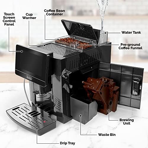 Zulay Magia Super Automatic Coffee Espresso Machine - Máquina de café expresso automática durável com movera de cafeteira de espresso com tela de toque fácil de usar, 20 receitas de café, 10 perfis de usuário