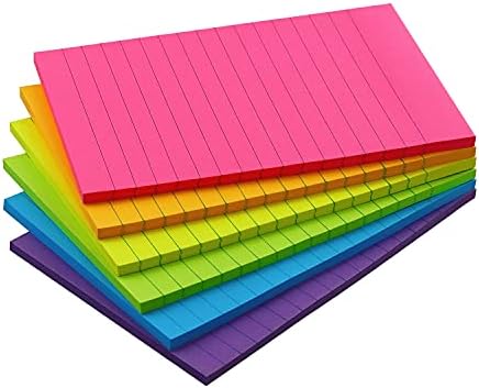 Notas pegajosas de compra antecipada com linhas 4x6 Notas de auto-pado 6 cores brilhantes 6 almofadas, 46 folhas/bloco