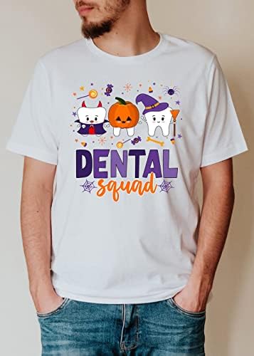 Camisa de esquadrão dental do Halloween, camiseta dental pupmkin, camisa do presente do dentista de Halloween, truques ou dentes, tripulação odontológica, odontologia