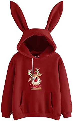 Hoodies de Natal para mulheres engraçadas renas de renas graphic pullover de manga longa tops de colheita de coelho fofo moletom