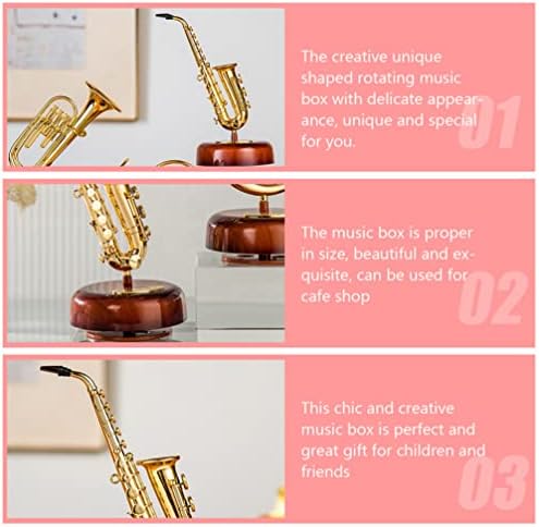 Toyvian 1pc Saxofone Music Box, estátua criativa de presentes saxofones, caixa de música com base musical rotativa,