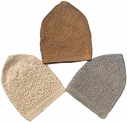 Definir 3 cores Cap de caveira muçulmana gorro Islam Kufi Hat Crochet Takke Topi Islâmico Cap